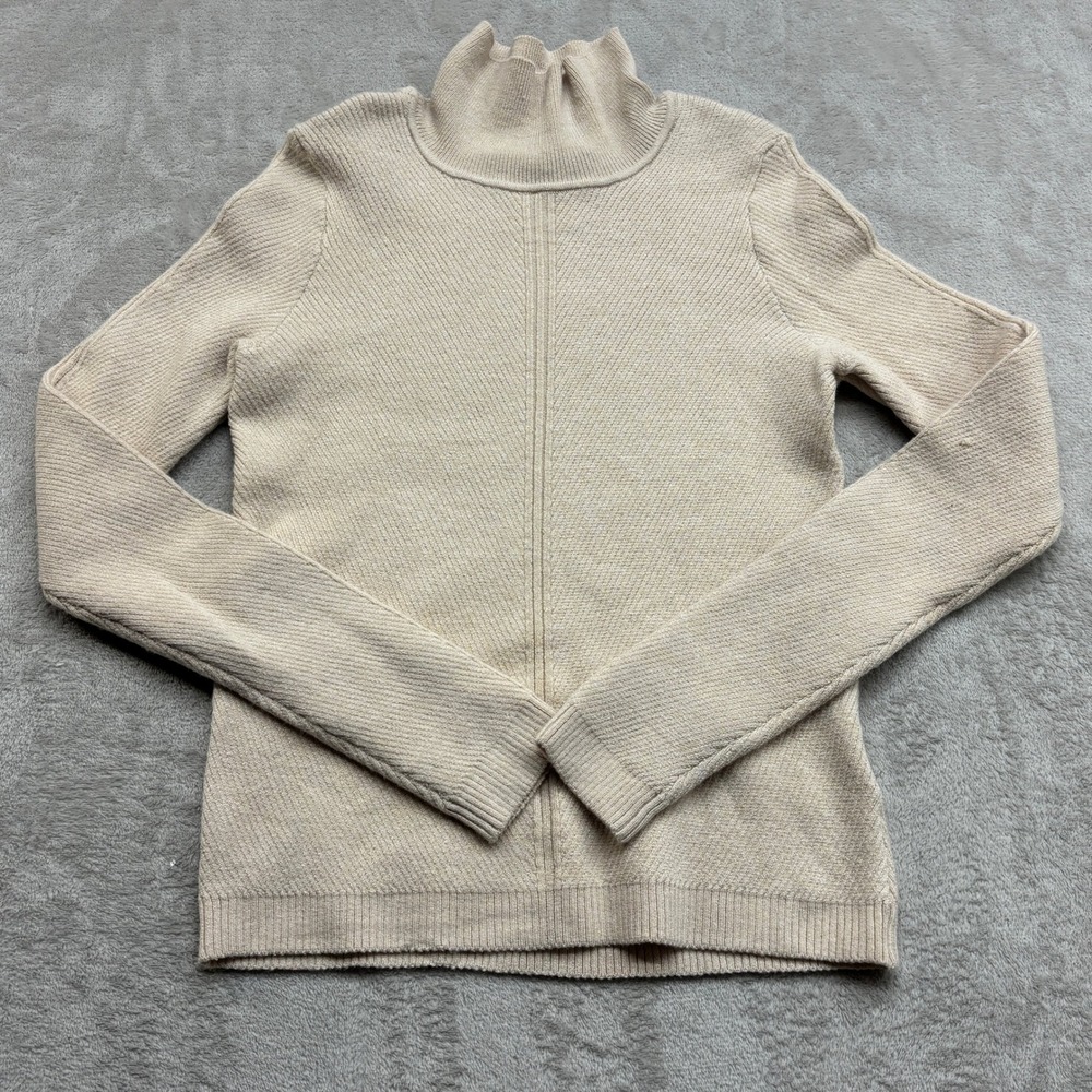 House of Harlow 1960 Sweater Women's XS Beige Ribbed Mock Neck Knit Quiet Luxury